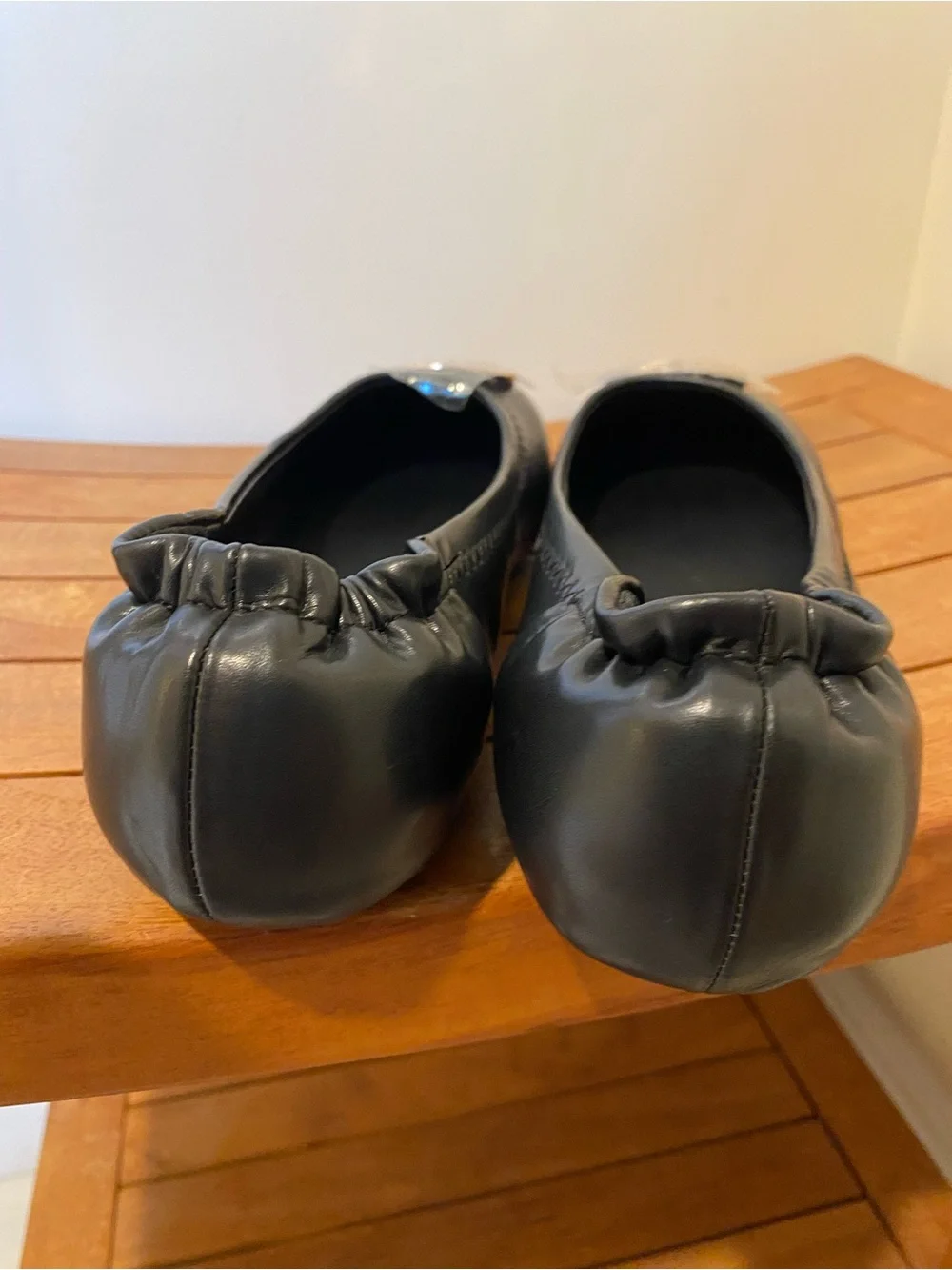 Tory Burch Black Leather Reva Flats with Gold Logo Medallion
